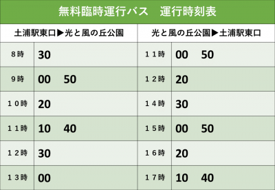 『臨時運行バス運行時刻表』の画像
